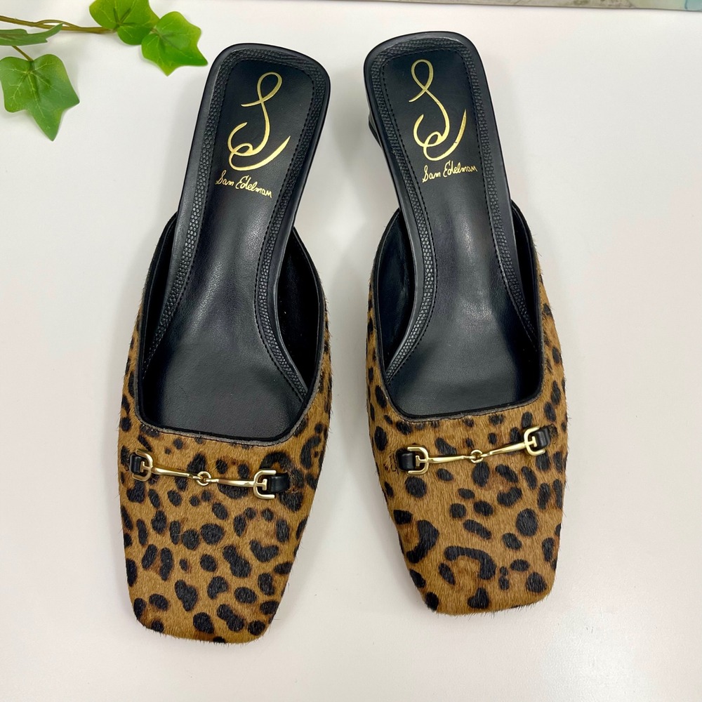 New Sam EdelmanWomen's Ollie Square Toe Mule In Tan Leopard Print Size 6.5 - Picture 6 of 12